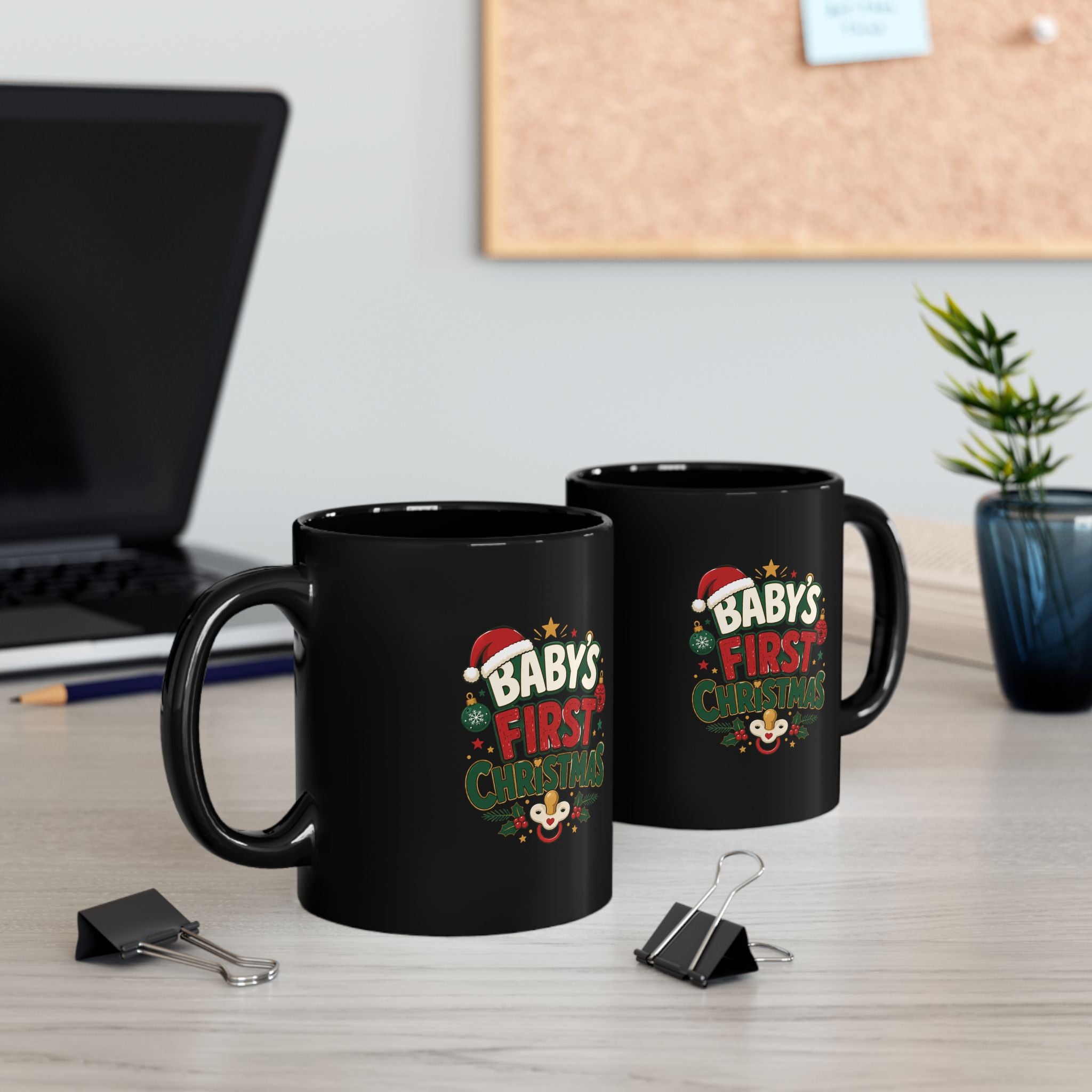 Baby's First Christmas Black Mug — Festive Holiday Coffee Cup