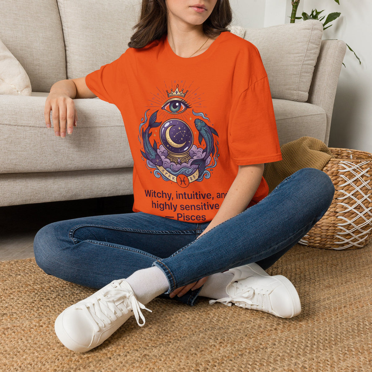 Pisces Mystic Eye T-Shirt — Witchy Astrology Moon & Crown Design