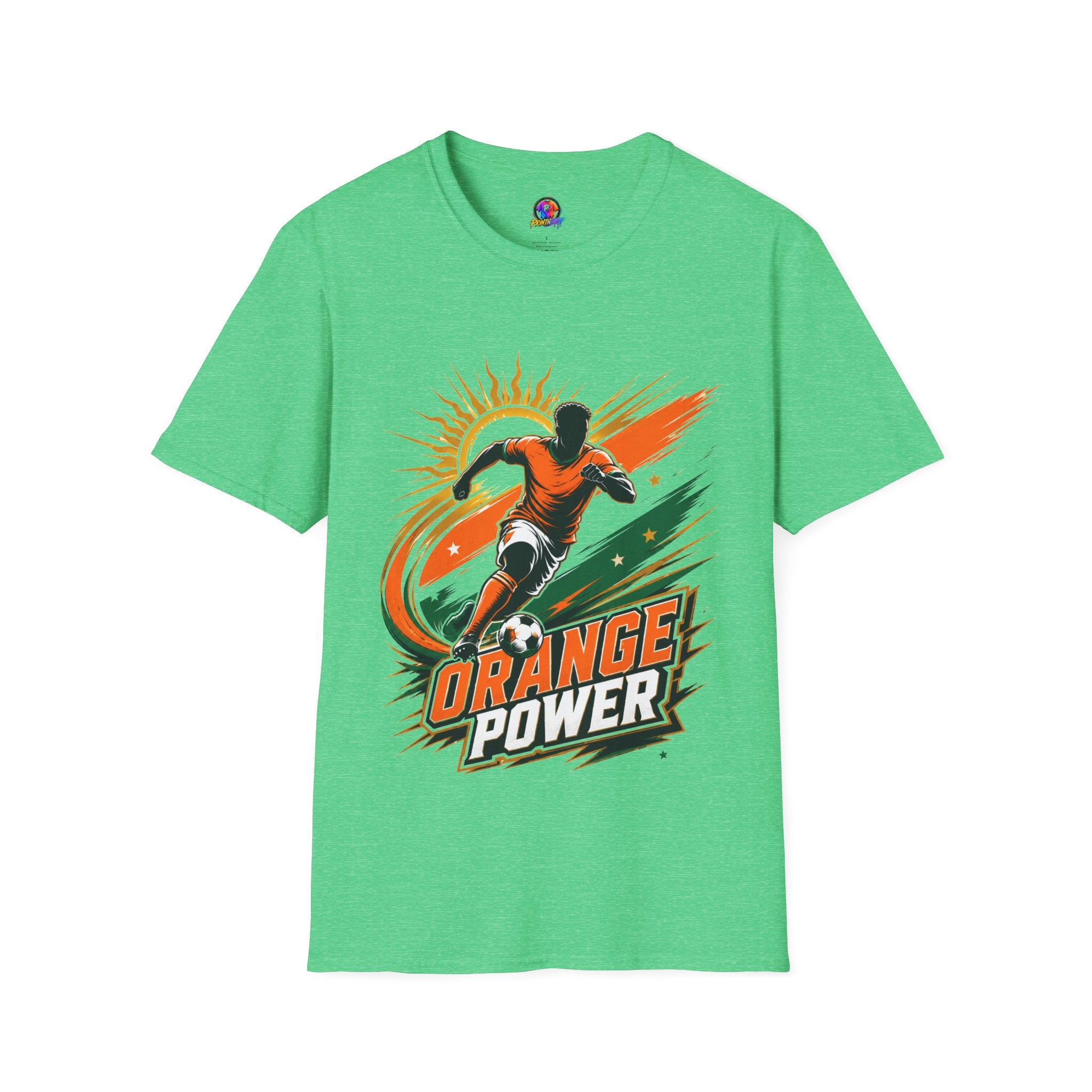 Côte d'Ivoire Orange Power Soccer T-Shirt — Dynamic Player Graphic Tee