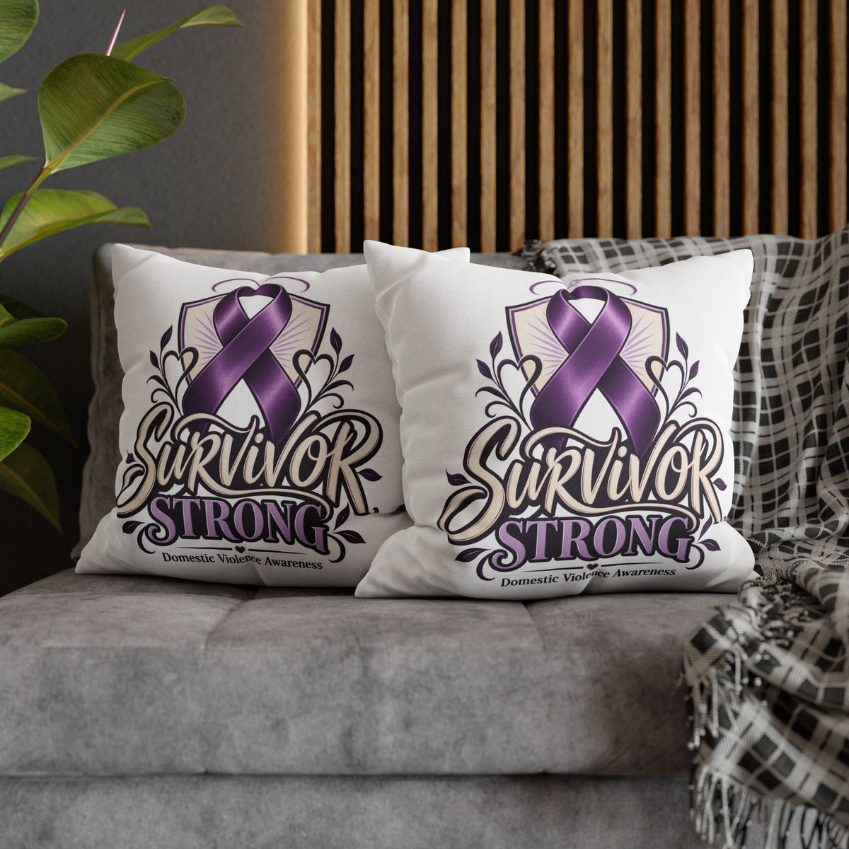 Survivor Strong Domestic Violence Awareness Square Pillowcase