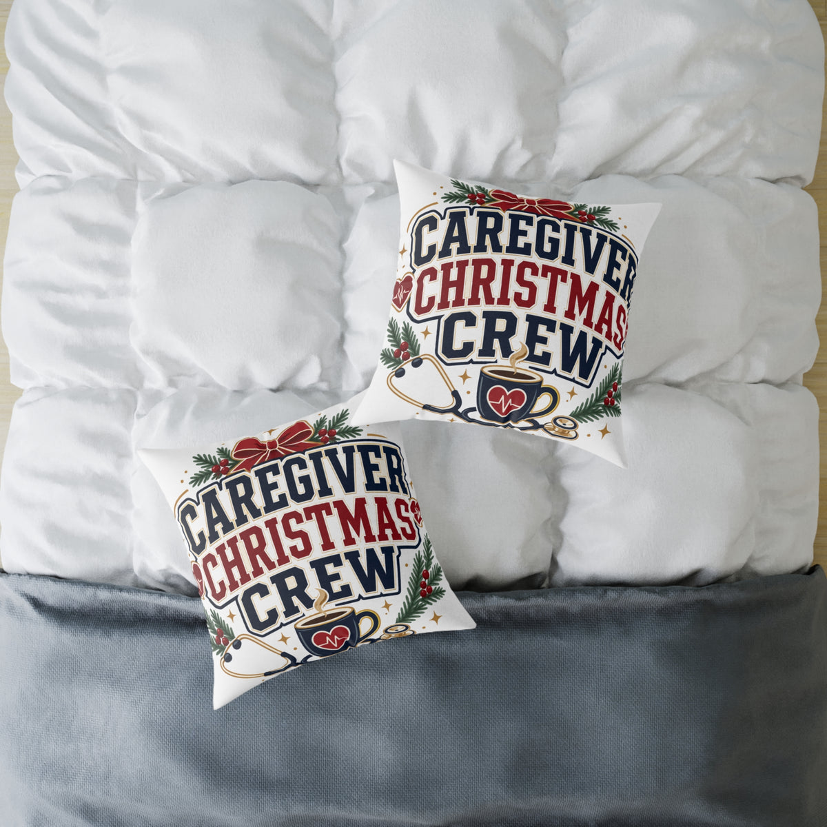 Caregiver Christmas Crew Modern Day Christmas Square Poly Canvas Pillow