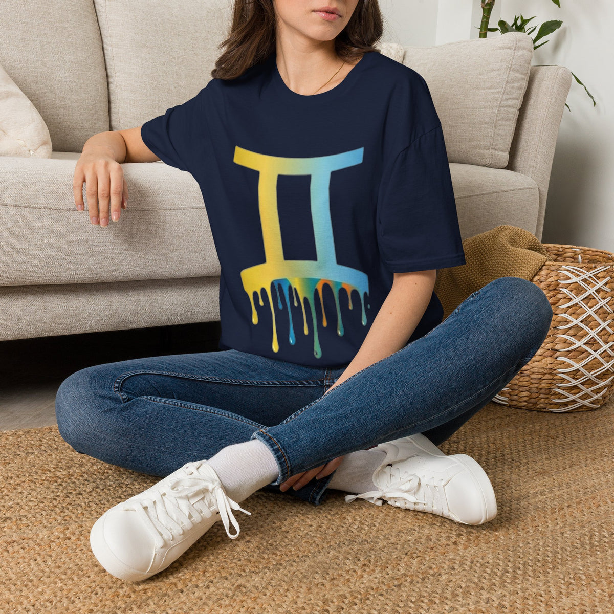Gemini Drip Zodiac T-Shirt — Rainbow Gemini Symbol Tee