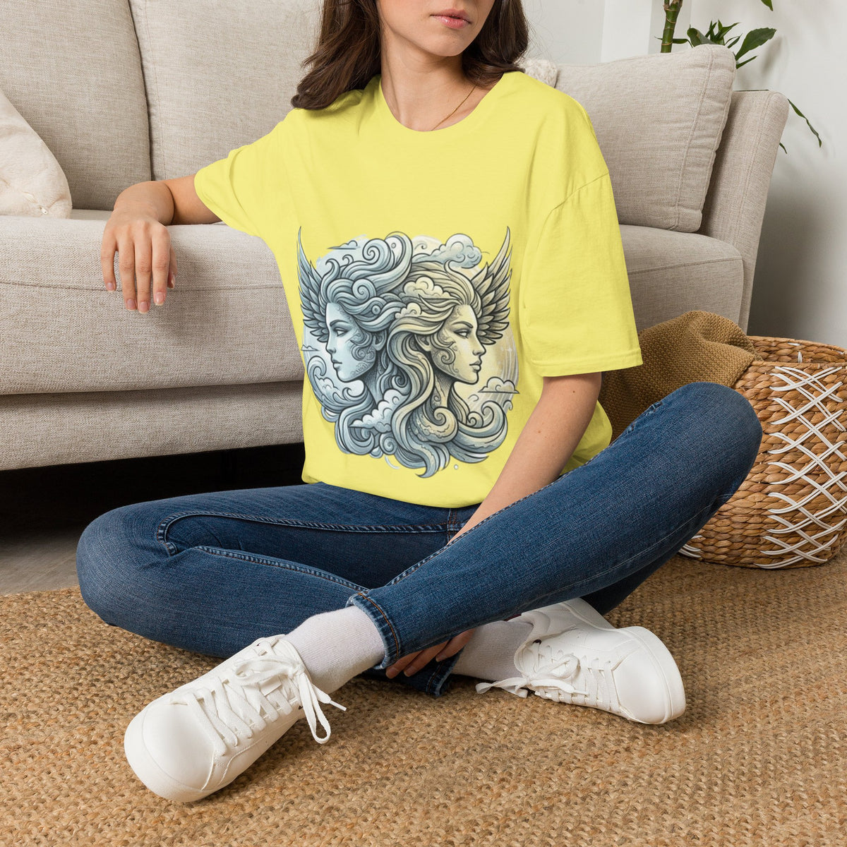 Mythic Moon & Sun Faces T-Shirt — Celestial Duality Graphic Tee