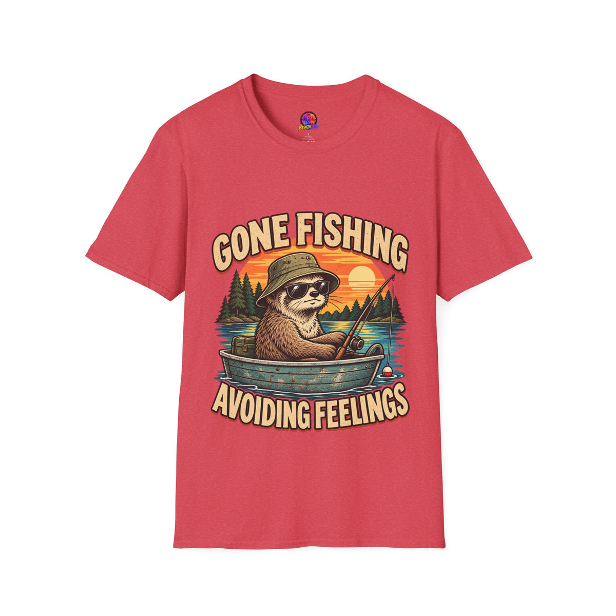 Funny And Witty T-Shirt — “Gone Fishing, Avoiding Feelings” Sloth Fishing Graphic Tee