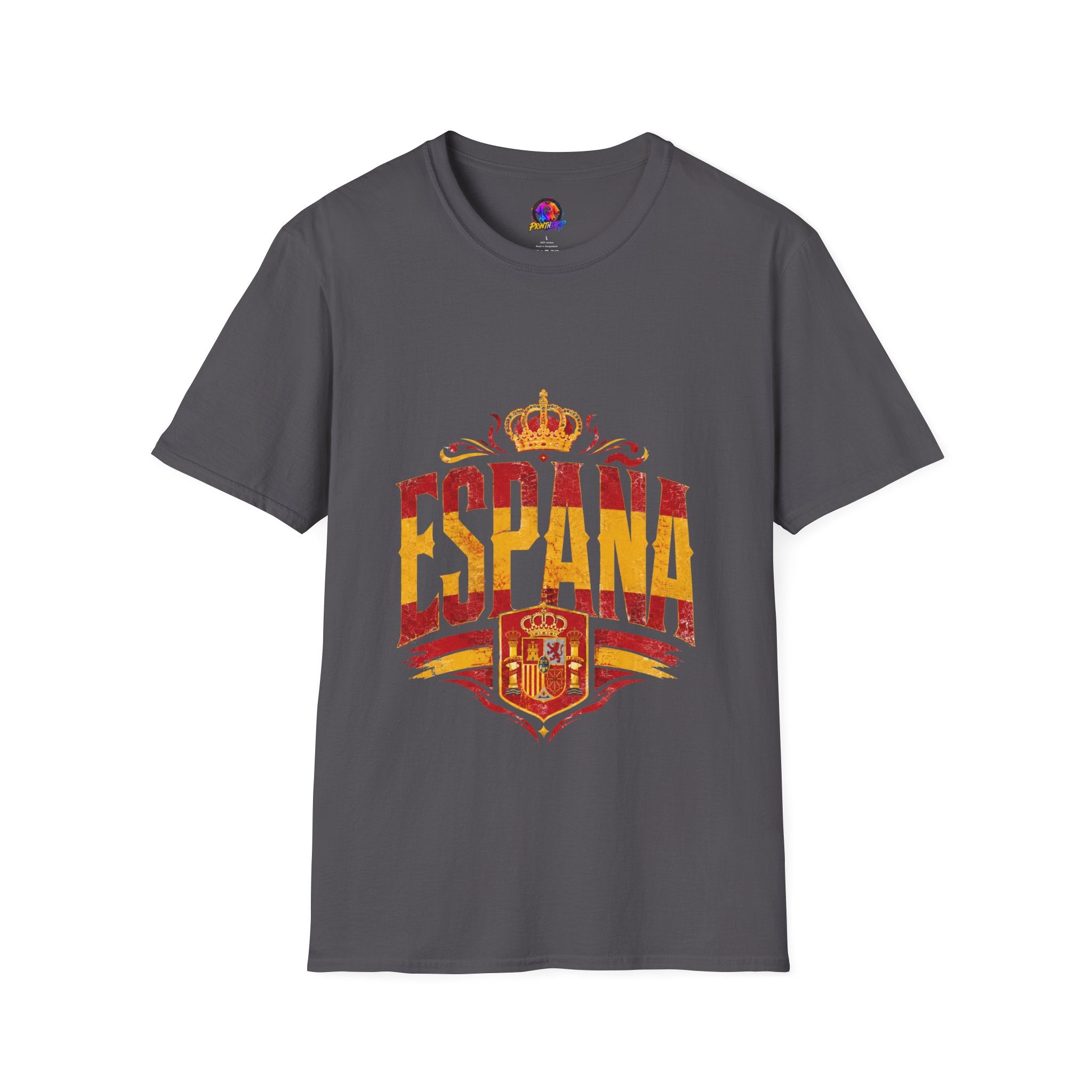 Spain Crown Graphic T-Shirt — Spanish Flag Vintage Crest Tee