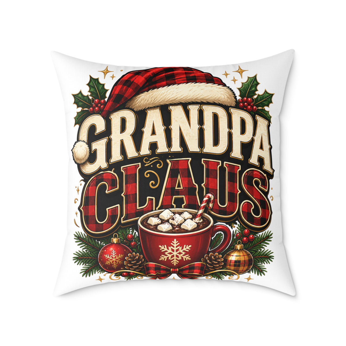 Grandpa Claus Christmas Throw Pillow — Festive Holiday Decorative Cushion