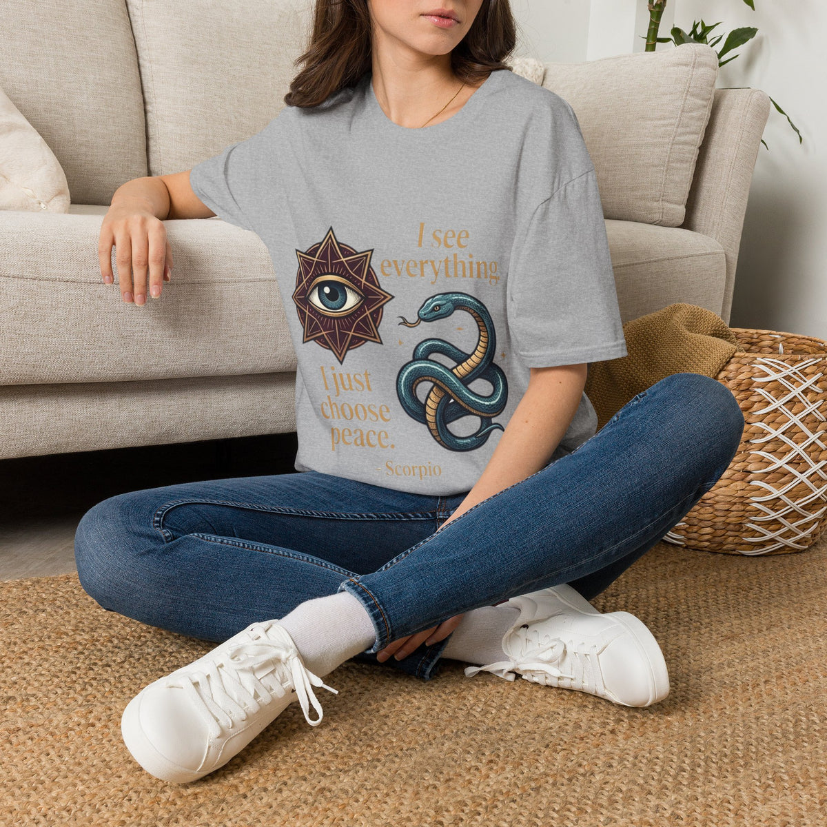Scorpio “I See Everything” Zodiac T‑Shirt — Astrological Snake & All‑Seeing Eye Design