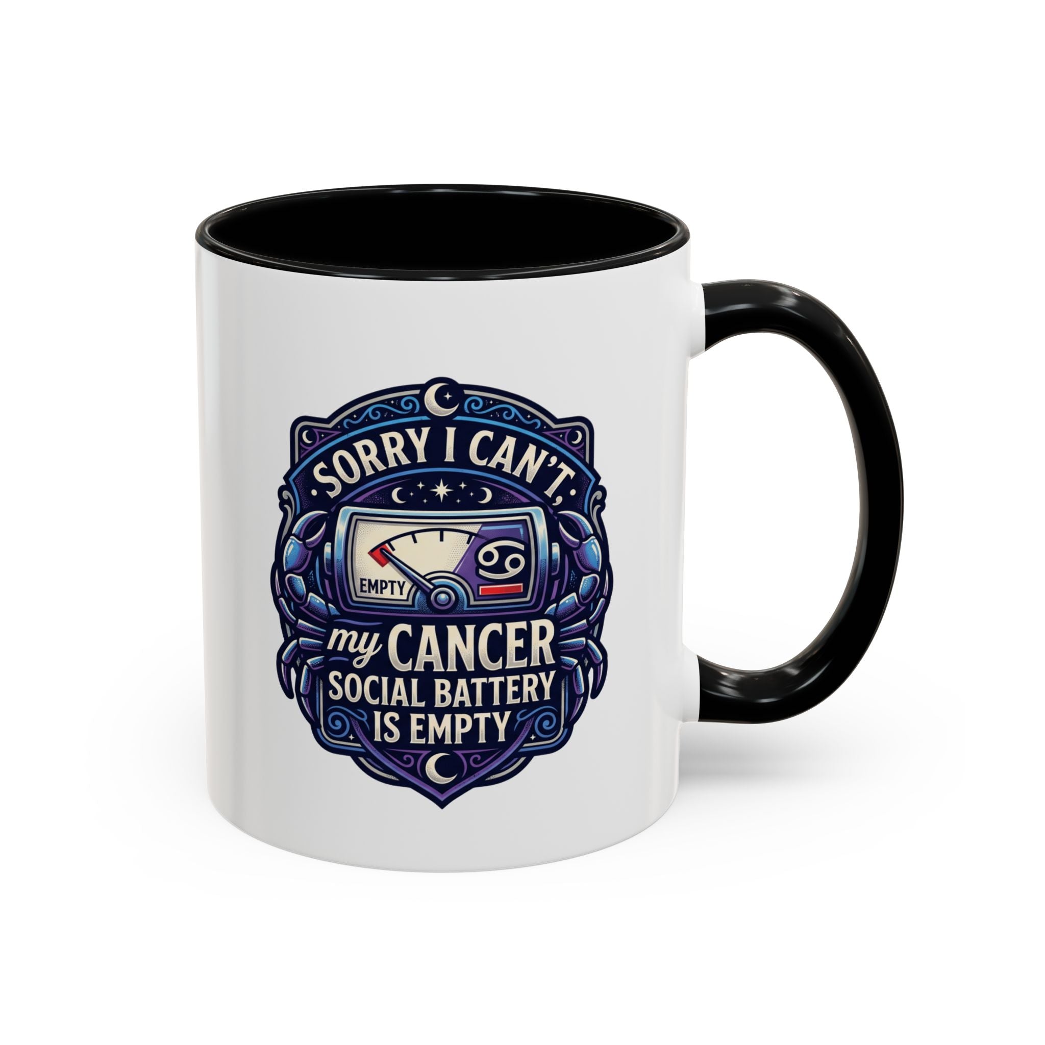 Accent Coffee Mug — “Sorry I Can’t My Cancer Social Battery Is Empty” Support Awareness Mug