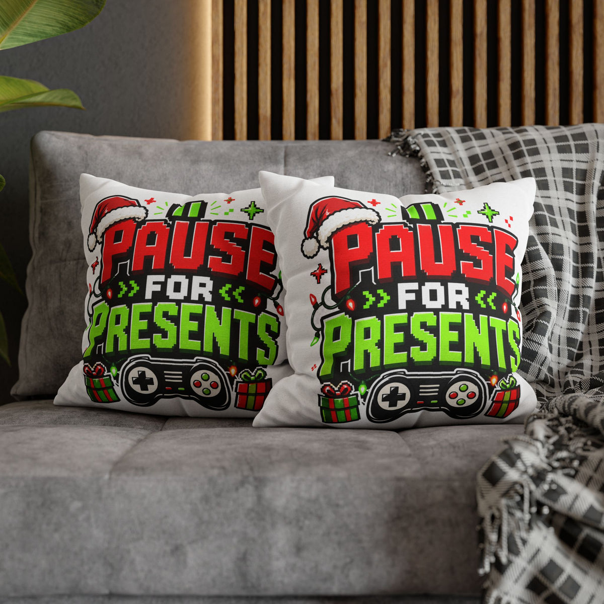 Pause for Presents Gaming Christmas Pillowcase Modern Day Christmas