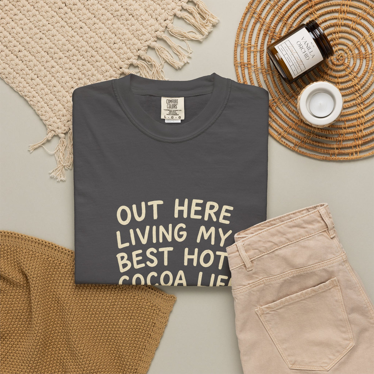 Hot Cocoa Life T-Shirt — "Out Here Living My Best Hot Cocoa Life" Cozy Graphic Tee - Trending Now - October 2026