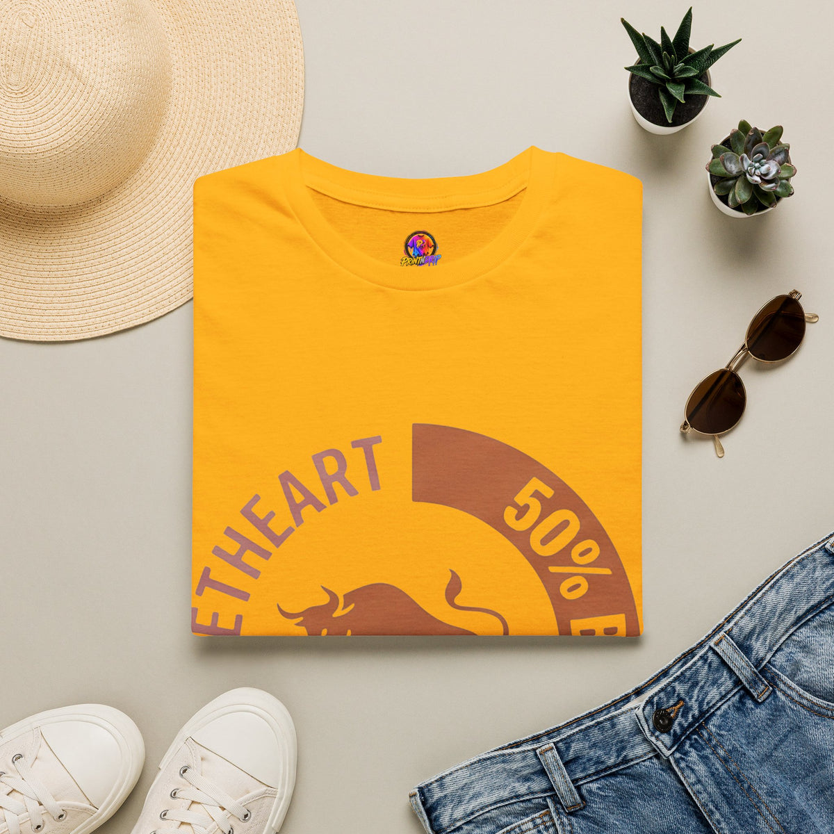 Bull Percentage Graphic T-Shirt — "50% Bull, 50% Sweetheart" Casual Tee