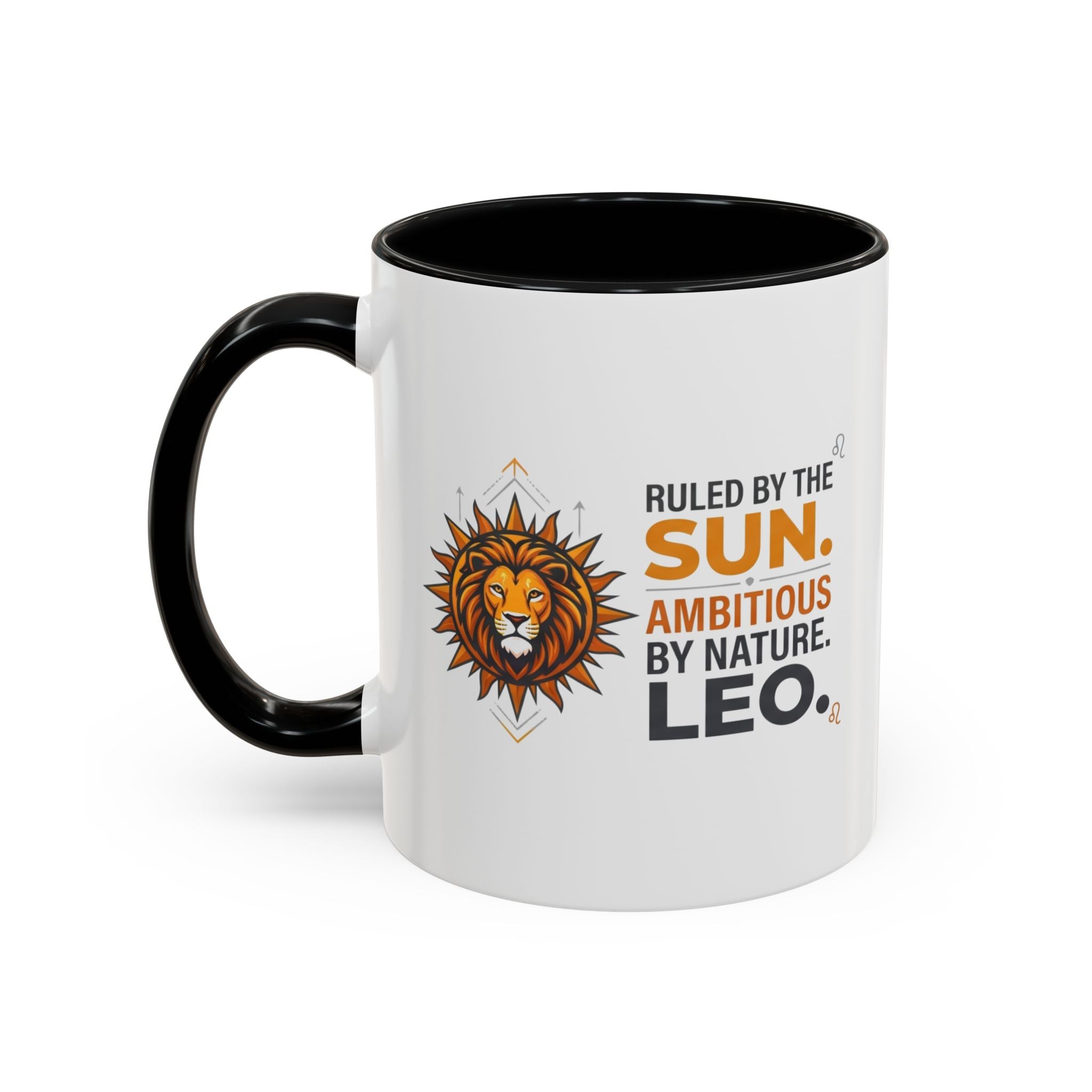 Leo Zodiac Coffee Mug — "Ruled by the Sun. Ambitious by Nature. LEO." Accent Ceramic Mug