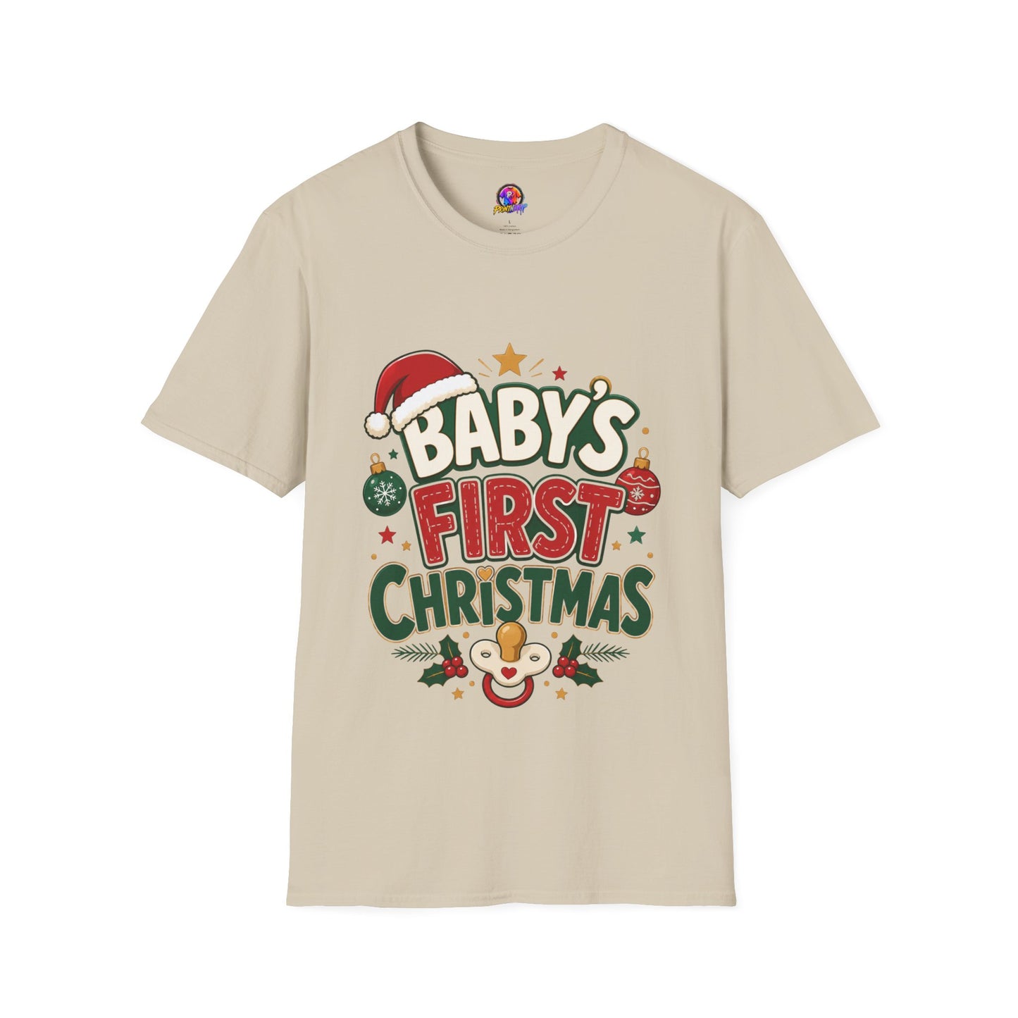 Baby's First Christmas T-Shirt — Festive Santa Hat & Ornaments Holiday Tee