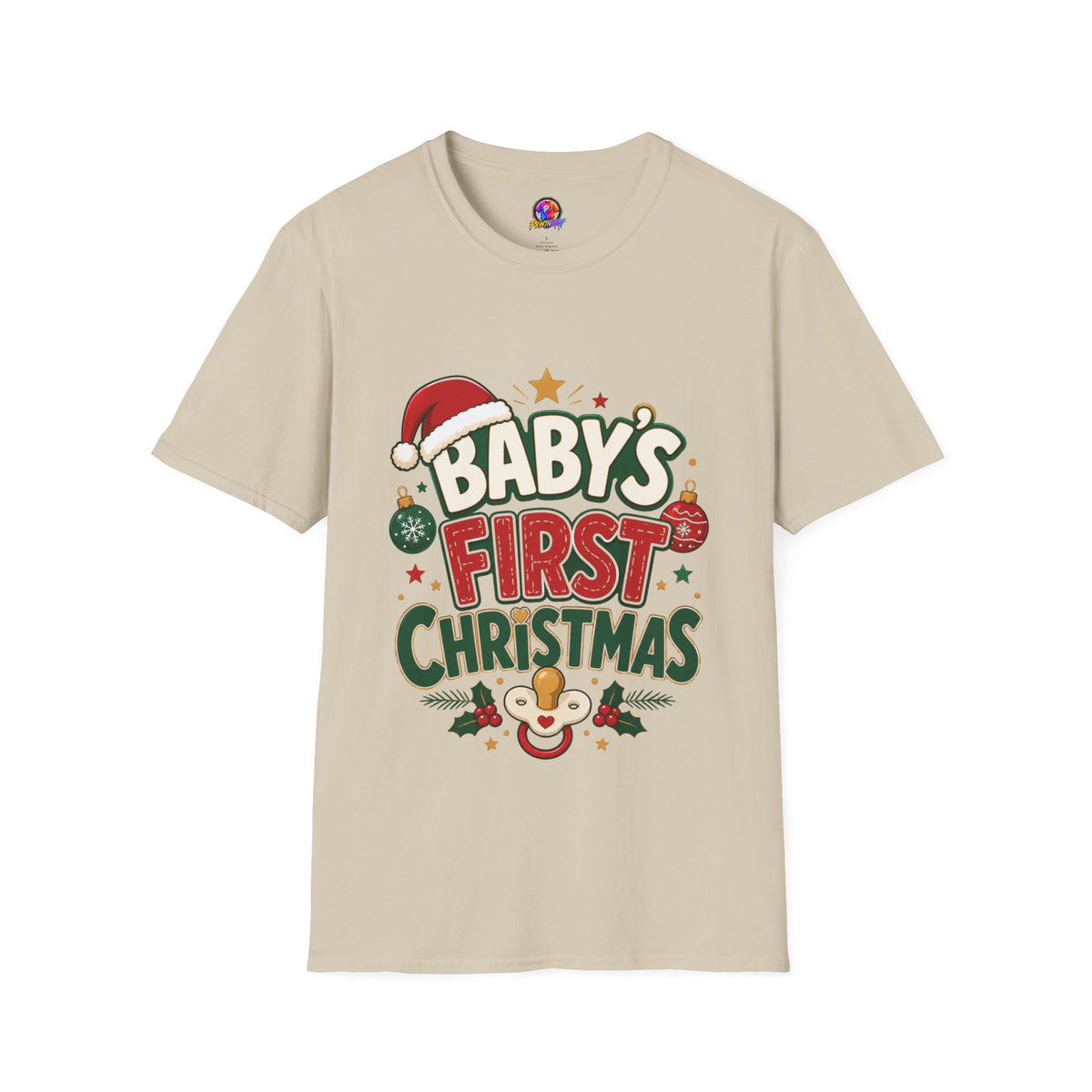 Baby's First Christmas T-Shirt — Festive Santa Hat & Ornaments Holiday Tee