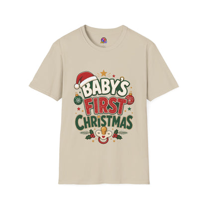 Baby's First Christmas T-Shirt — Festive Santa Hat & Ornaments Holiday Tee