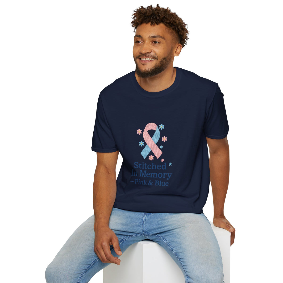 In Memory Pink & Blue Ribbon T-Shirt — "Stitched In Memory" Awareness Tee - Trending Now - October 2026