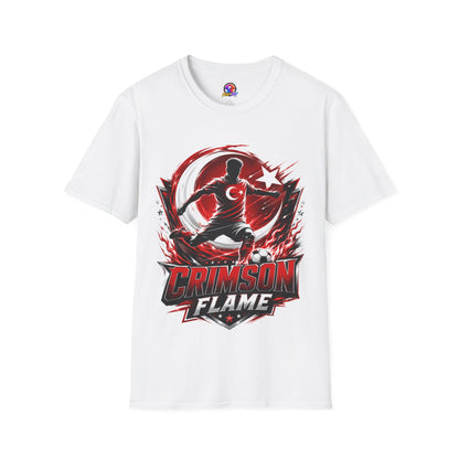 Turkey Crimson Flame Soccer T-Shirt — Turkish Crescent & Star Football Fan Tee