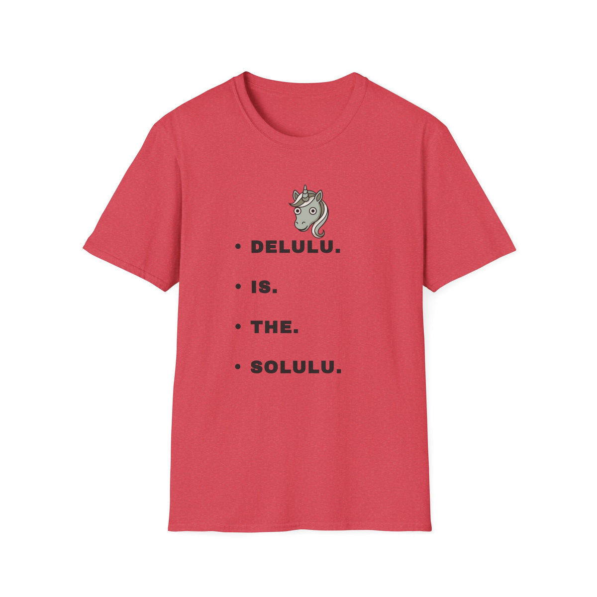 T-Shirt — Minimalist Unicorn Graphic Tee with "DELULU" Text - Trending Now - September 2026