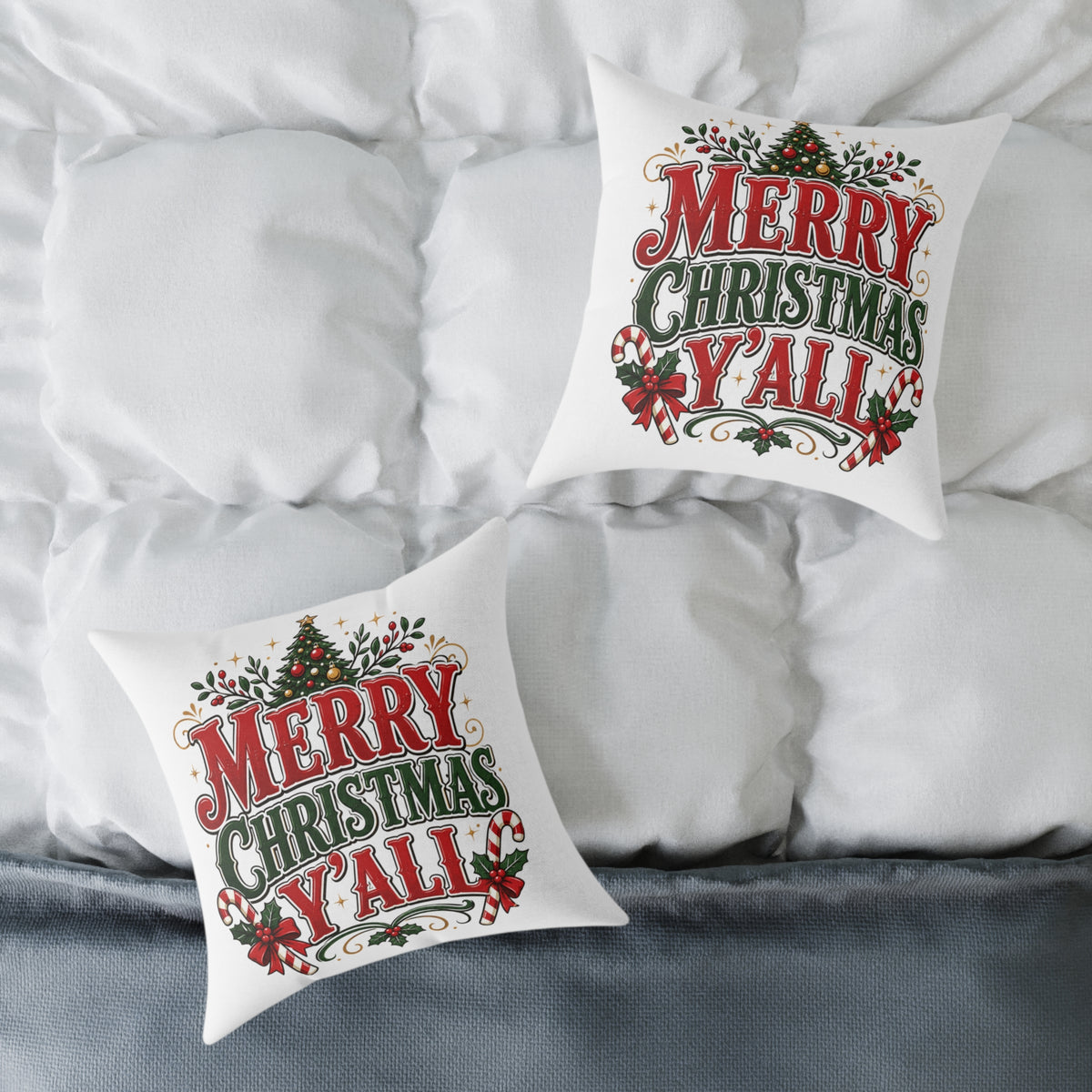 Merry Christmas Y'all Pillow — Festive Holiday Square Throw Pillow