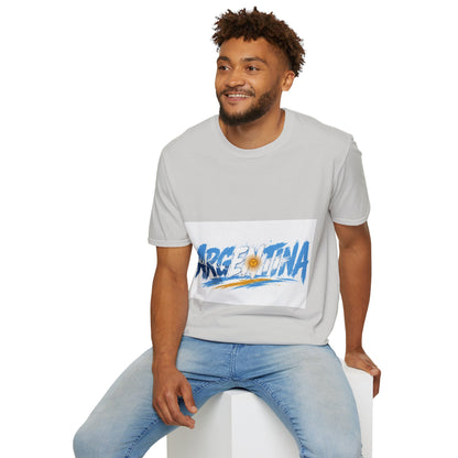 Argentina Graphic T-Shirt — Argentina Typography Tee with Sun & Flag Colors