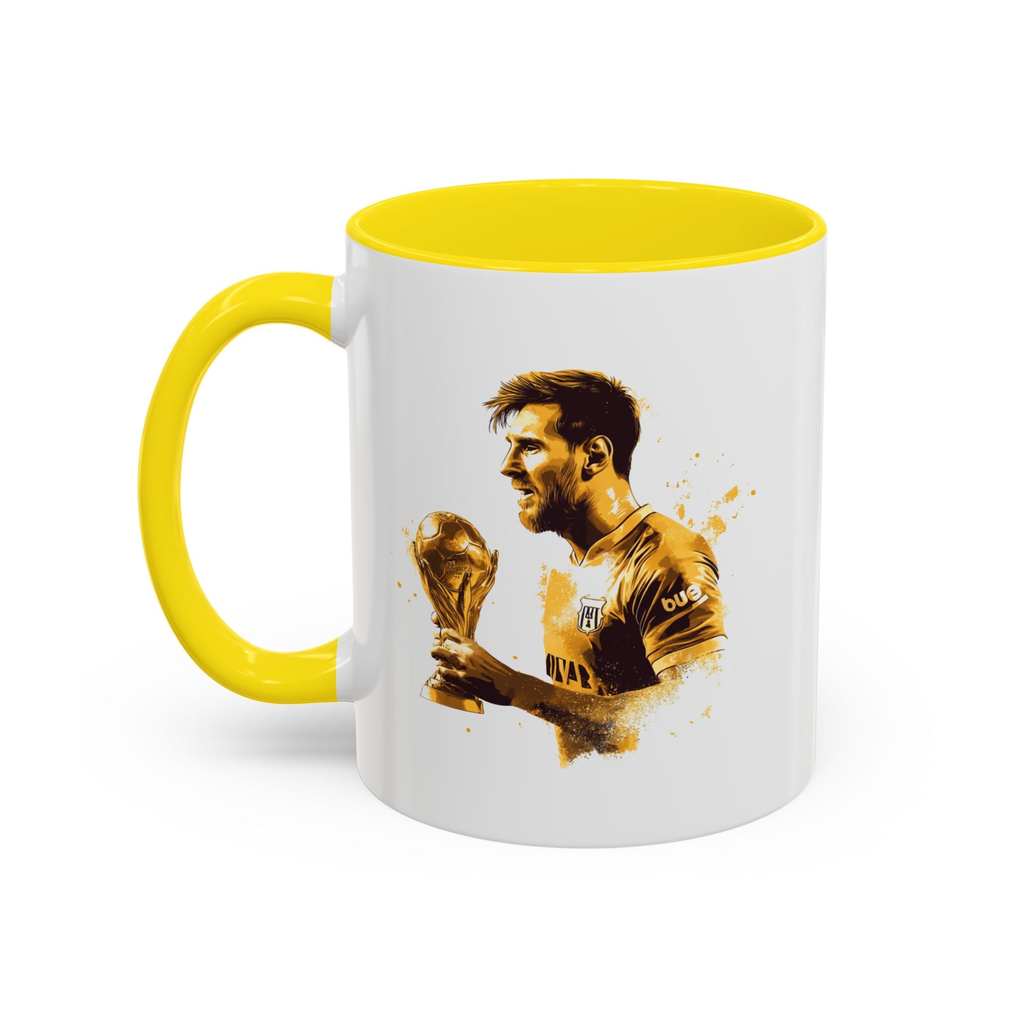 Soccer Legend Coffee Mug — Player Holding Trophy Accent Mug