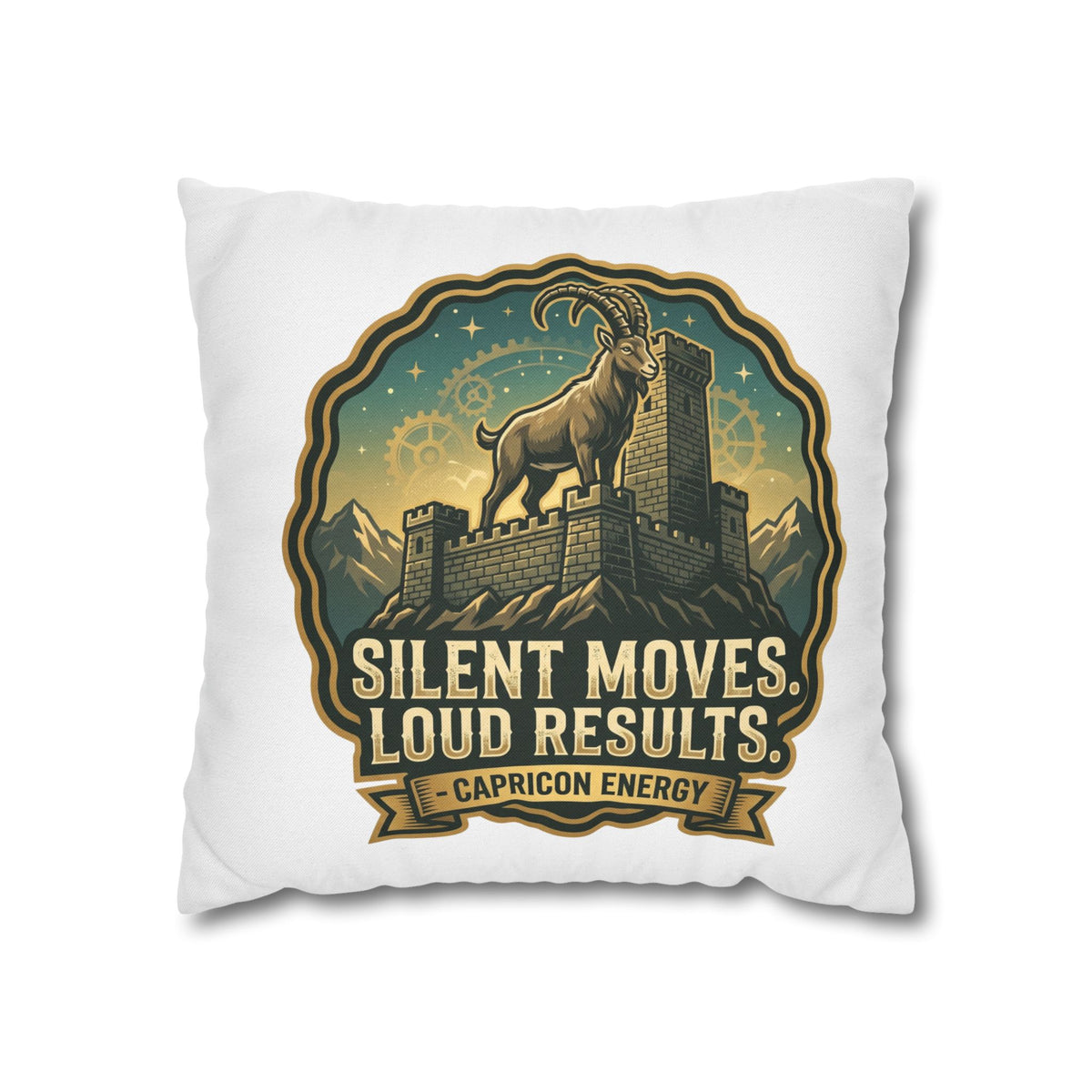 Capricorn Pillowcase – "Silent Moves, Loud Results" Zodiac Decor