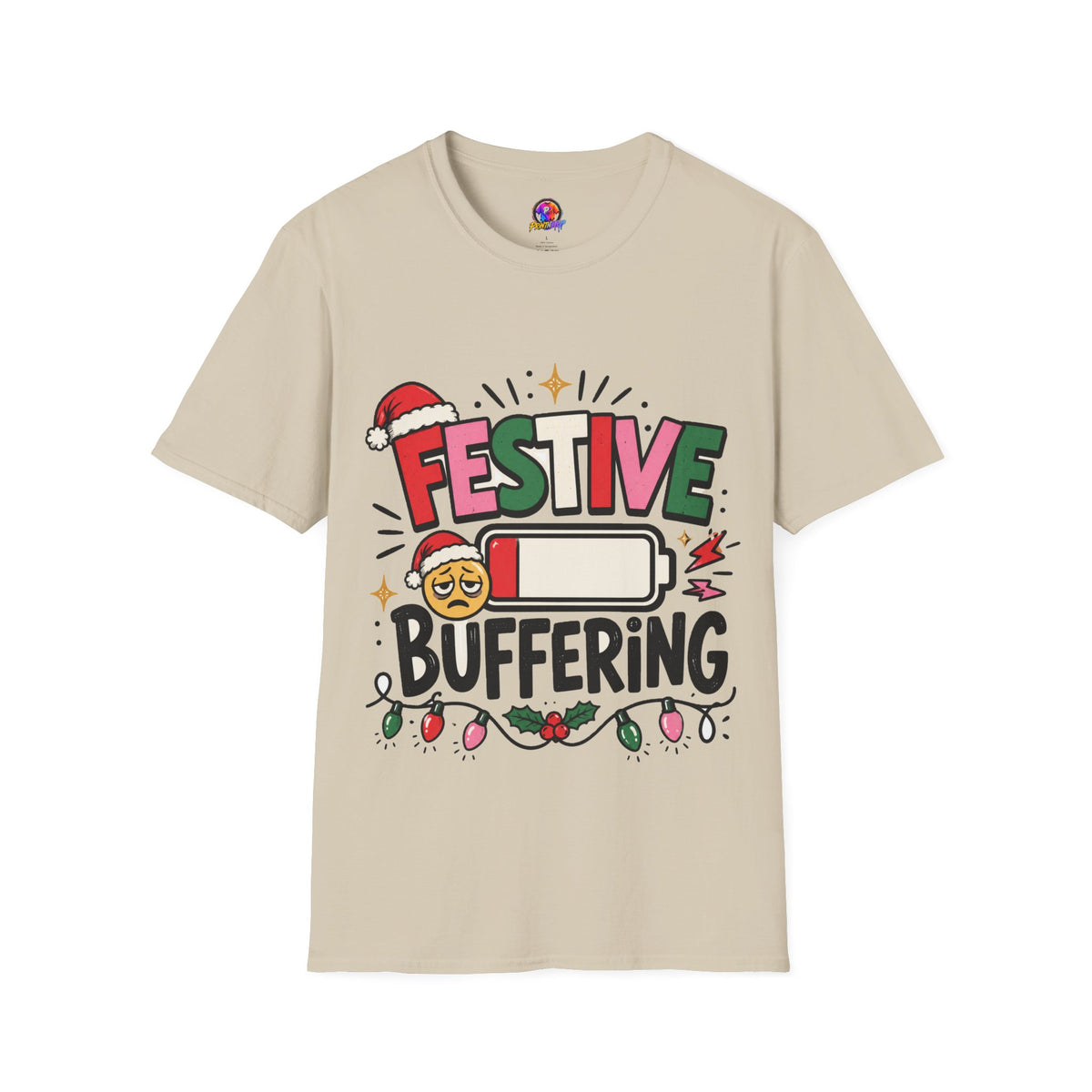 Festive Buffering T-Shirt — Funny Holiday Christmas Tee with Loading Battery Design