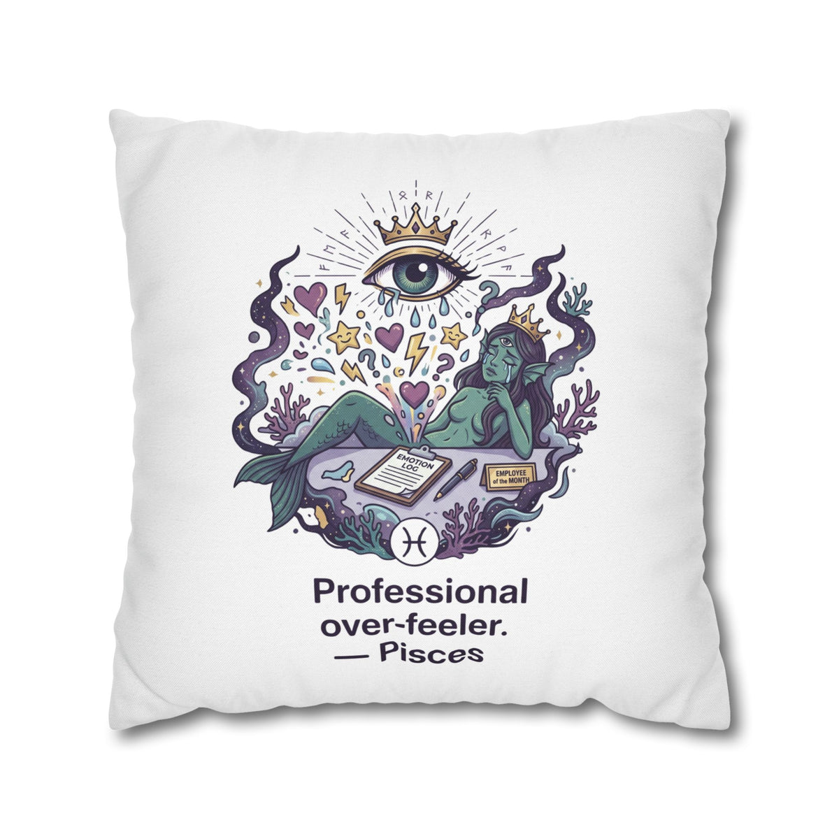 Pisces Zodiac Pillowcase — "Professional Over-Feeler" Decorative Square Pillowcase