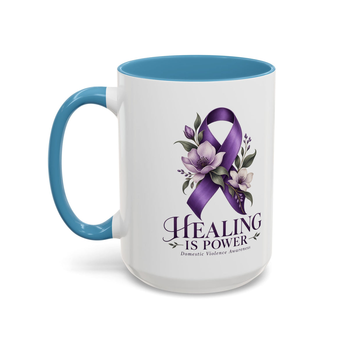 Healing Is Power Purple Ribbon Coffee Mug — Domestic Violence Awareness Accent Mug (11/15oz)
