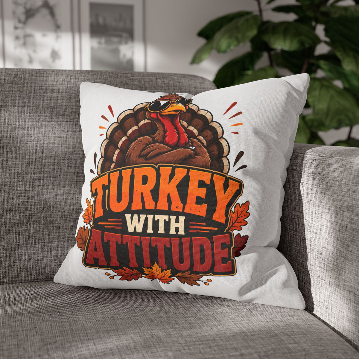 Thanksgiving Turkey With Attitude Pillowcase — Funny Thanksgiving Decorative Pillow Cover