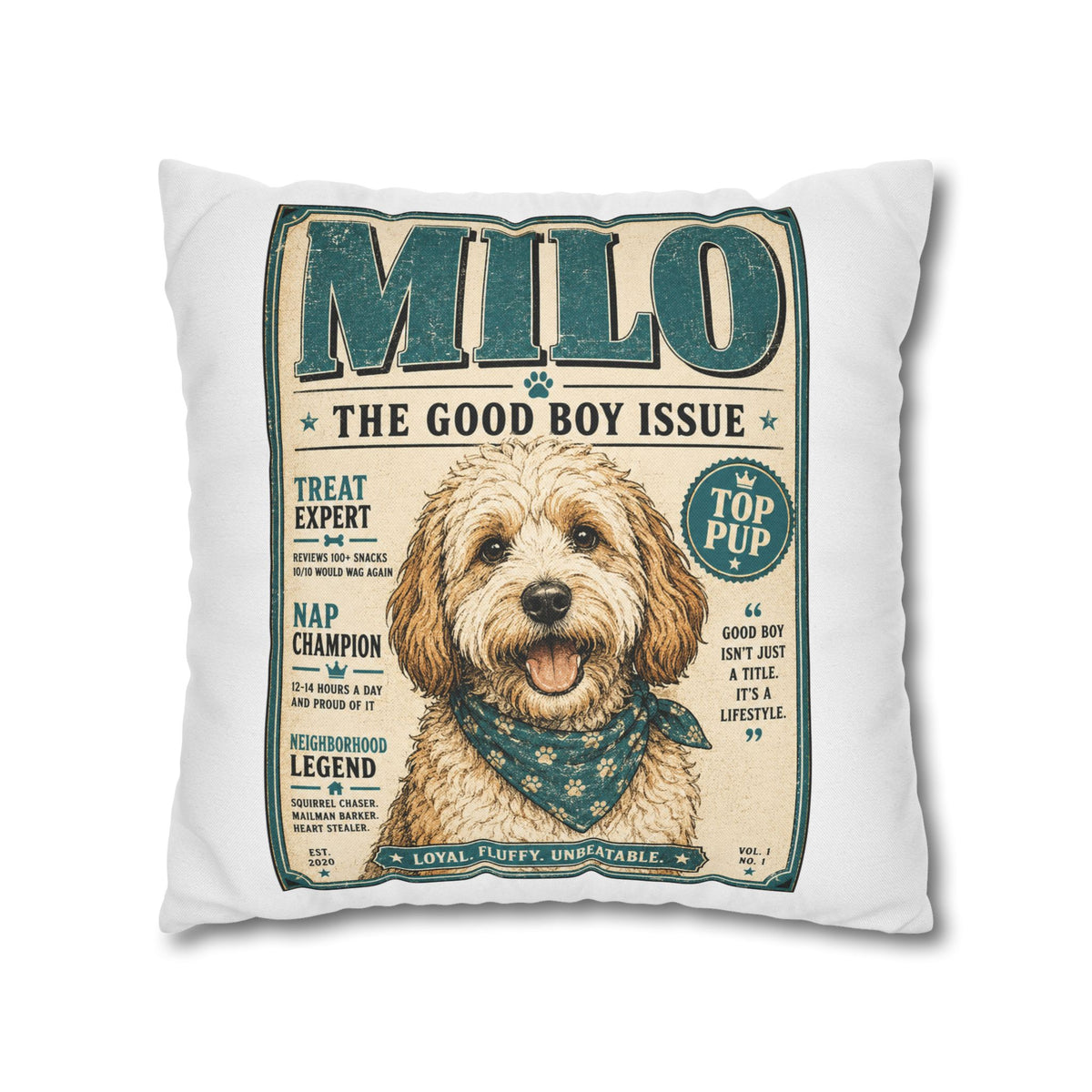 Milo 'The Good Boy Issue' Decorative Pillowcase Milo Bailey Dog Dad Mom