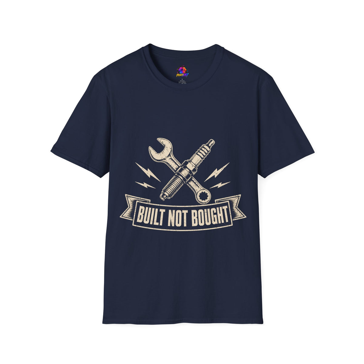 Built Not Bought T-Shirt — Vintage Mechanic Spark Plug & Wrench Tee for DIY Car Enthusiasts