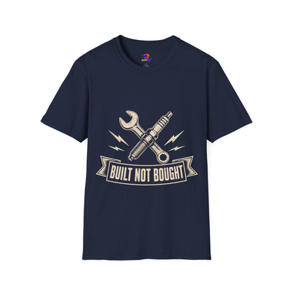 Built Not Bought T-Shirt — Vintage Mechanic Spark Plug & Wrench Tee for DIY Car Enthusiasts