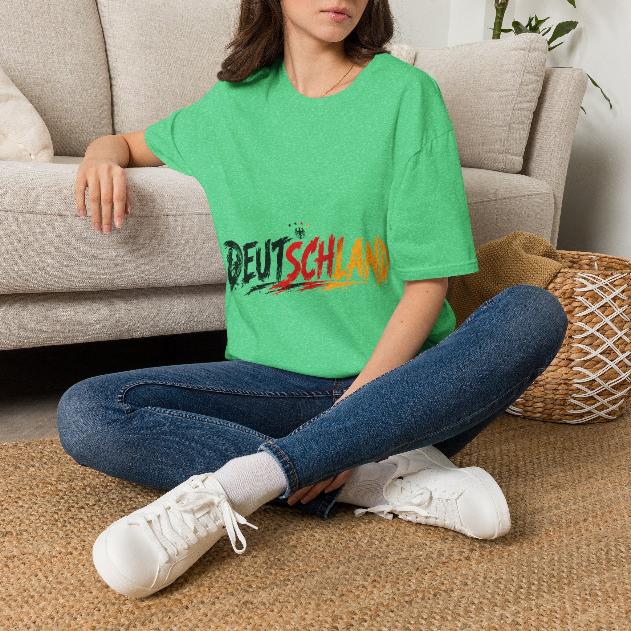 Germany Deutschland Football T-Shirt — Deutschland Script with German Flag Brushstroke