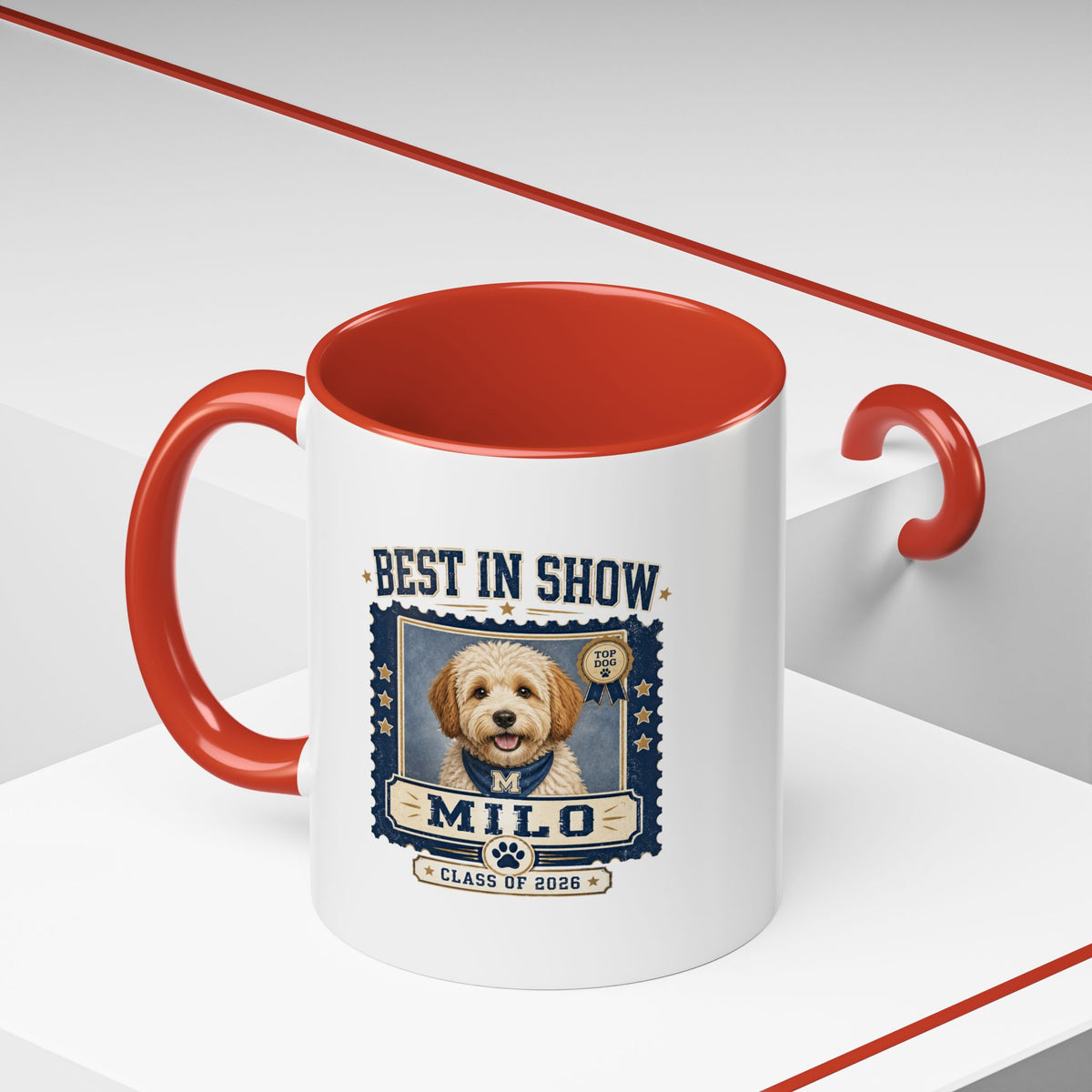 Milo Bailey Dog Dad Mom Best in Show Personalized Dog Photo Coffee Mug — 'Milo' Class of 2020 Accent Mug