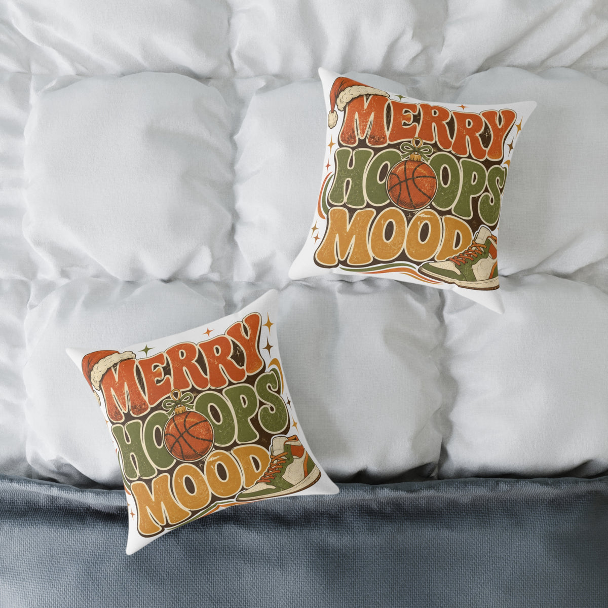 Merry Hoops Mood Modern Day Christmas Square Poly Canvas Pillow