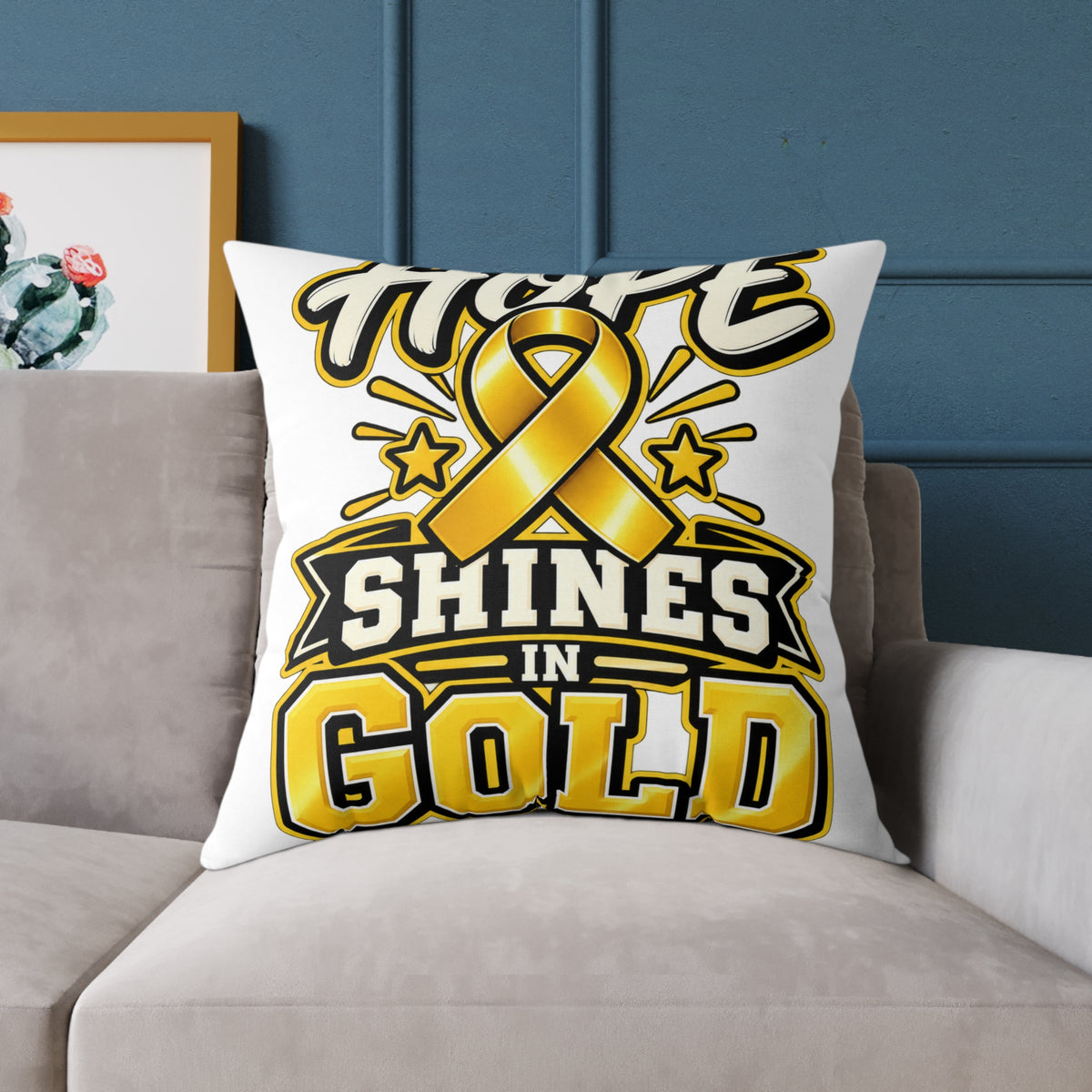 Childhood Cancer Hope Shines in Gold Awareness Ribbon Square Pillow