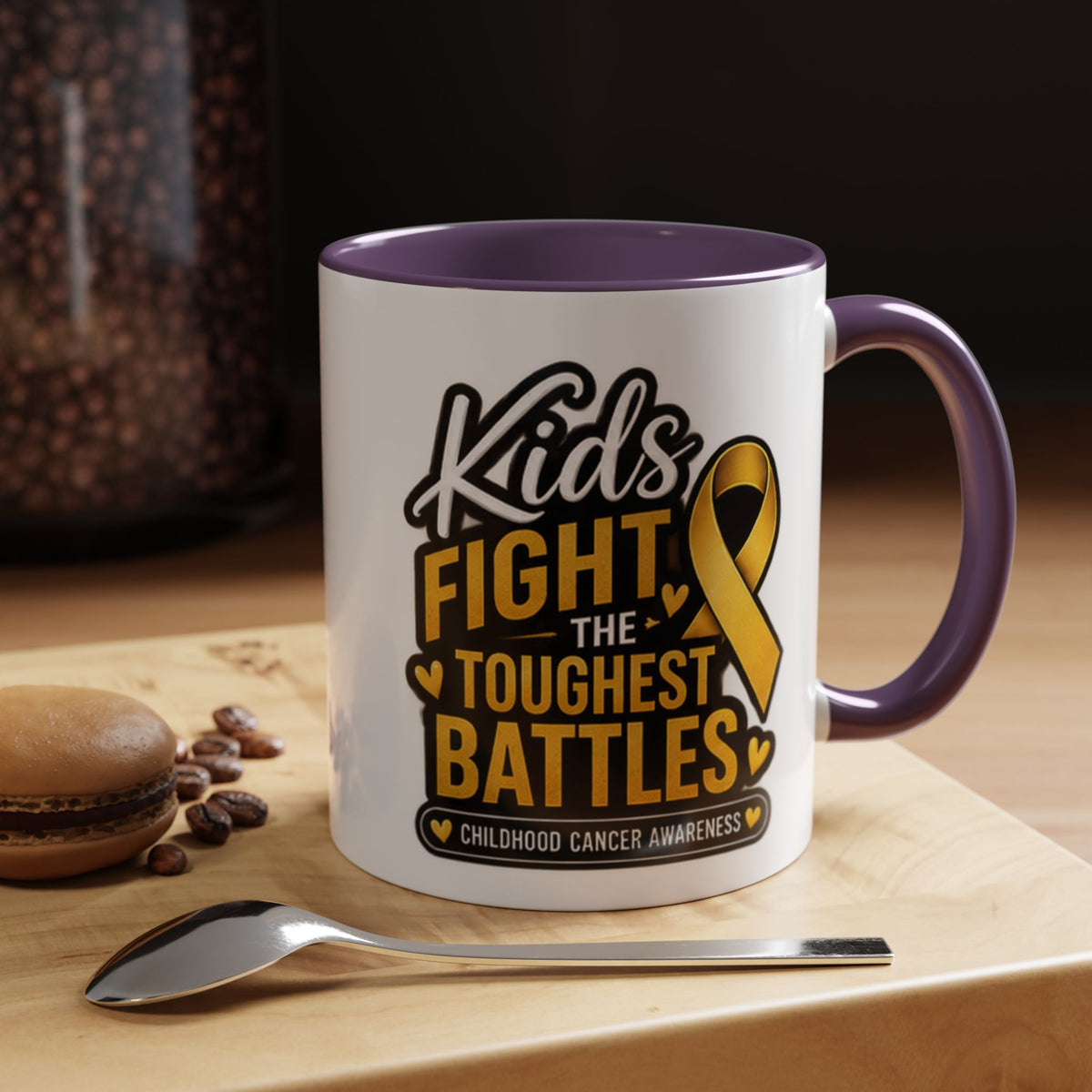 Childhood Cancer Awareness Accent Coffee Mug - "Kids Fight the Toughest Battles" (11/15oz)