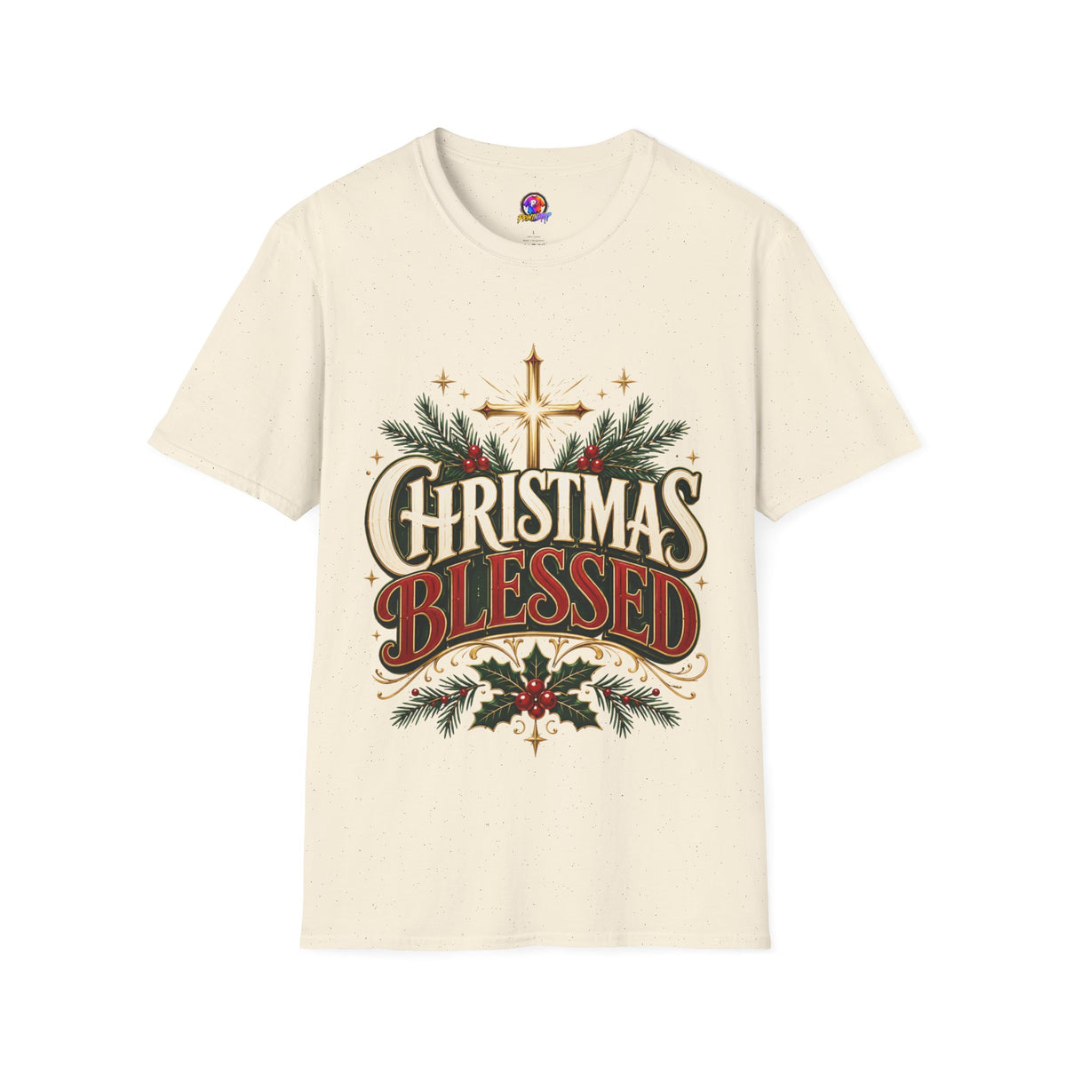 Christmas Blessed T-Shirt — Faith-Based Holiday Tee with Cross & Pine Design