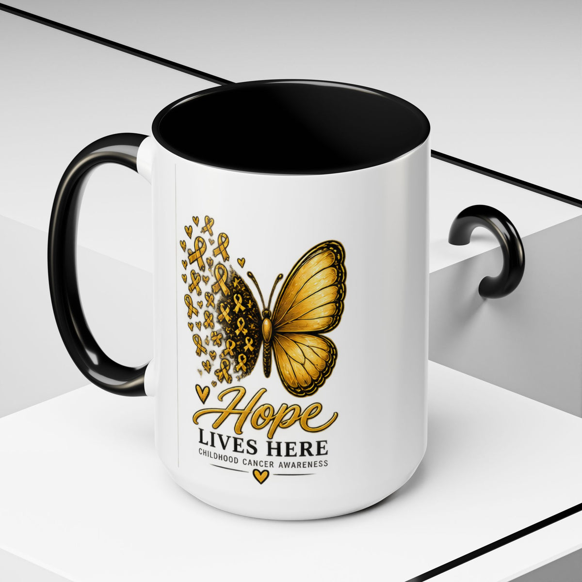 Hope Lives Here Childhood Cancer Awareness Accent Coffee Mug