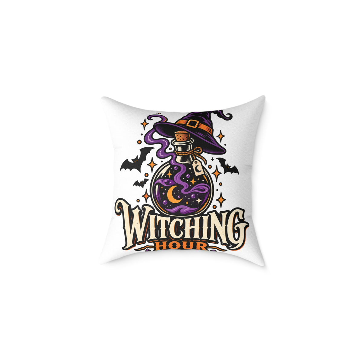 Witching Hour Halloween Decorative Pillow — Witch Hat & Potion Bottle Design