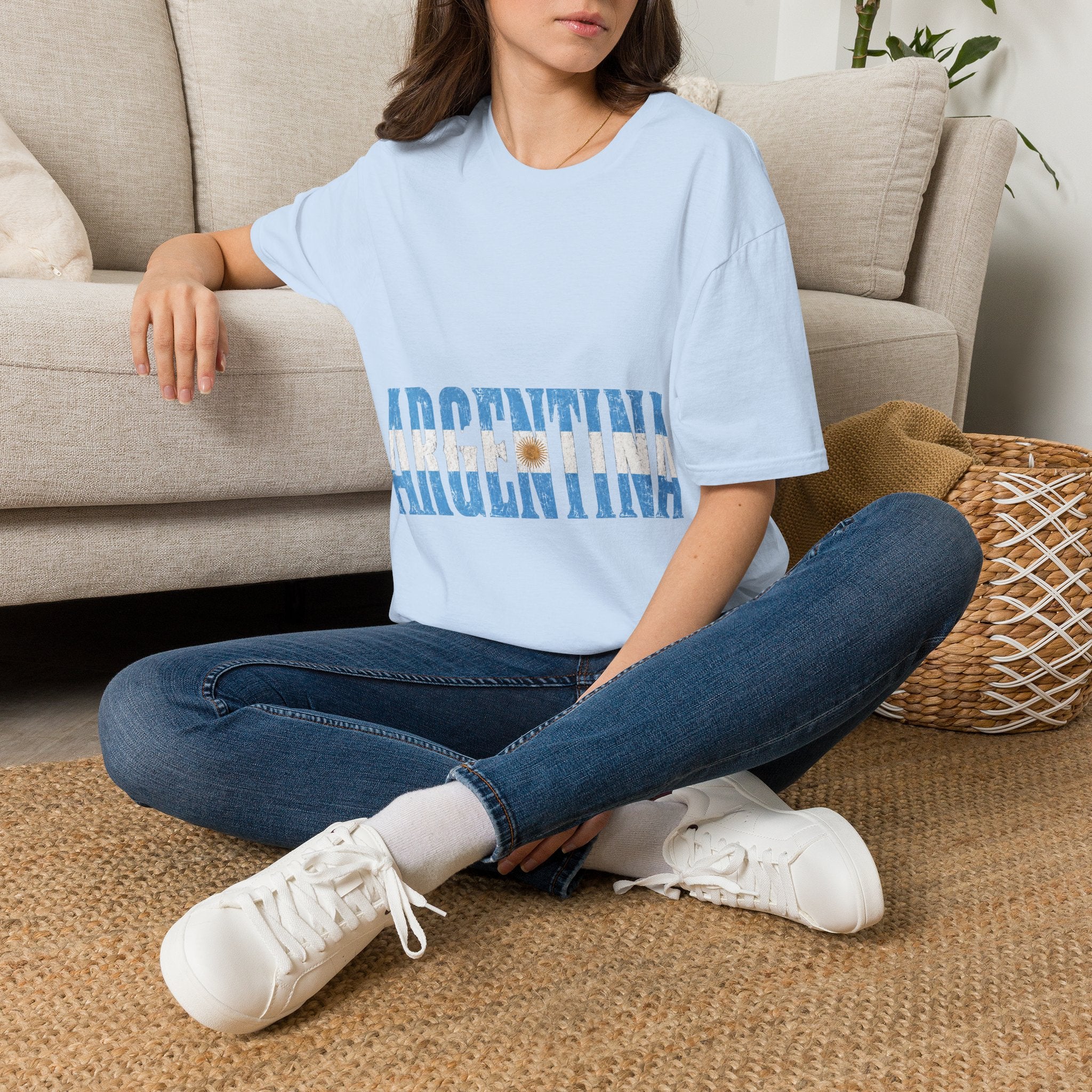 Argentina Flag Stripe T-Shirt — Vintage Blue 'ARGENTINA' Graphic Tee