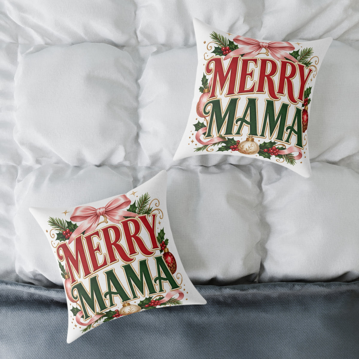 Merry Mama Christmas Pillow — Festive Holiday Decorative Throw Pillow for Moms