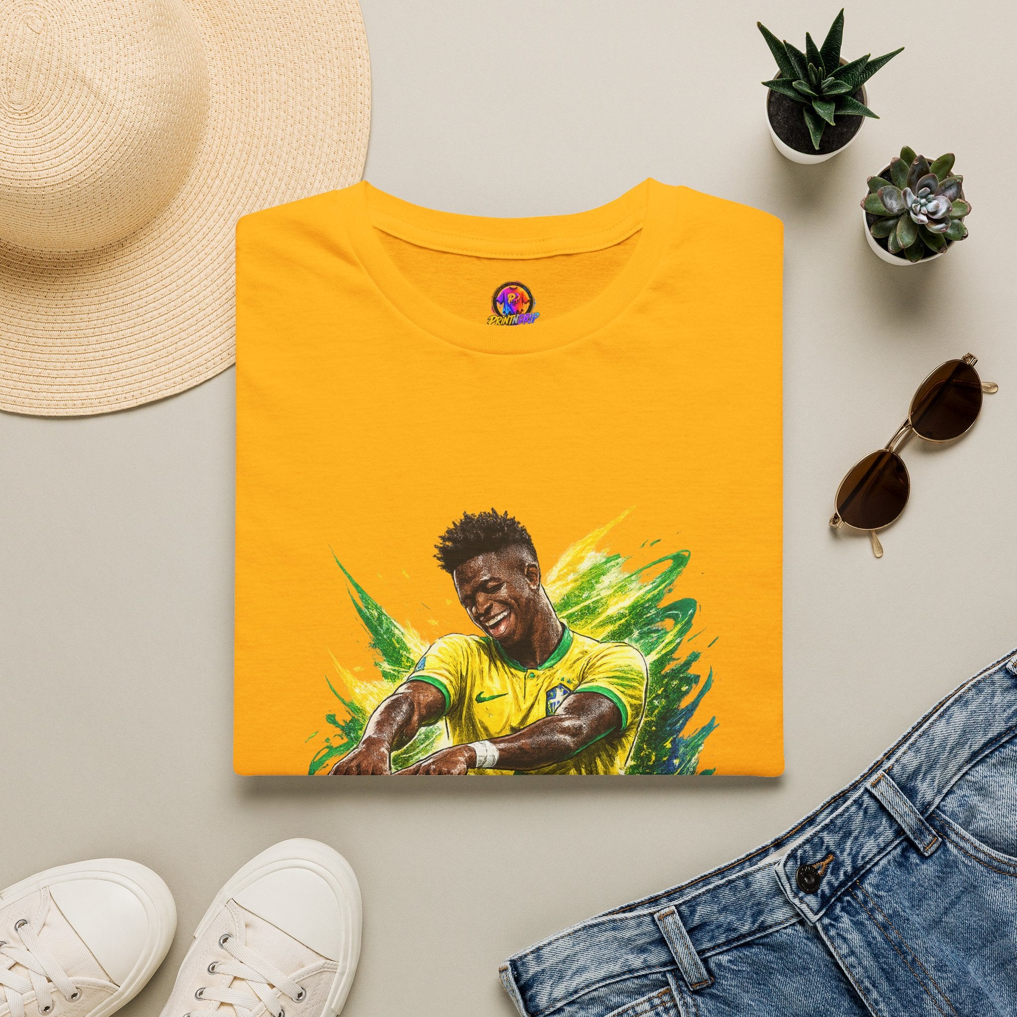 Brazil  Soccer Celebration T-Shirt — Brazilian Football Player Artwork