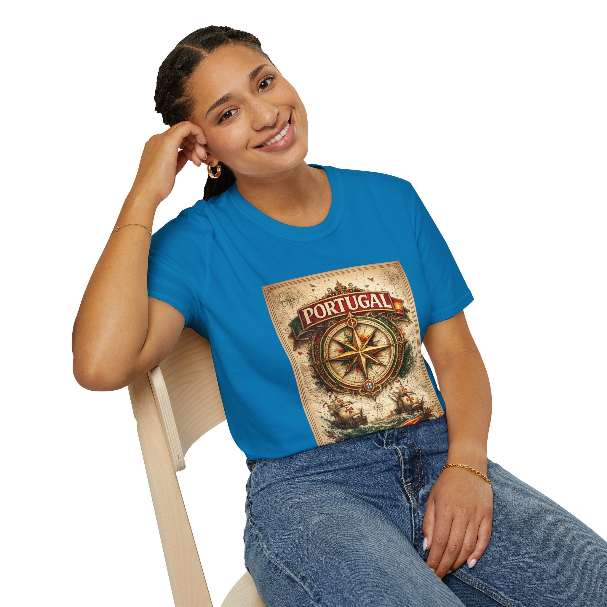 Portugal Compass T‑Shirt — Vintage Nautical Travel Tee