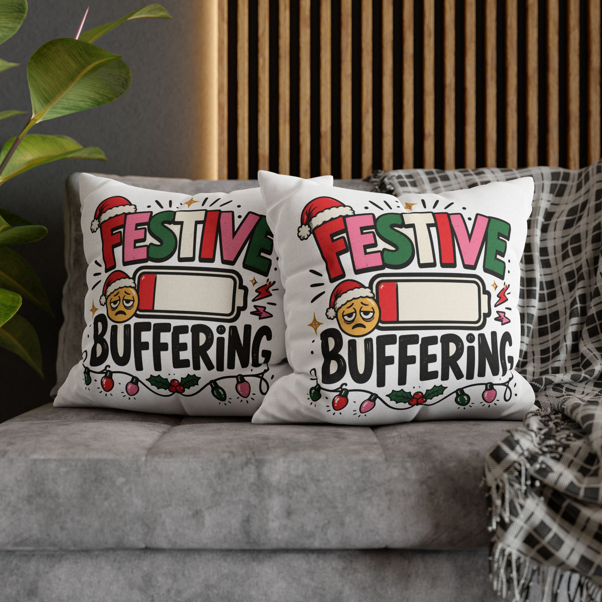 Festive Buffering Holiday Pillowcase —Modern Day Christmas   Funny Christmas Decorative Throw Pillow Cover