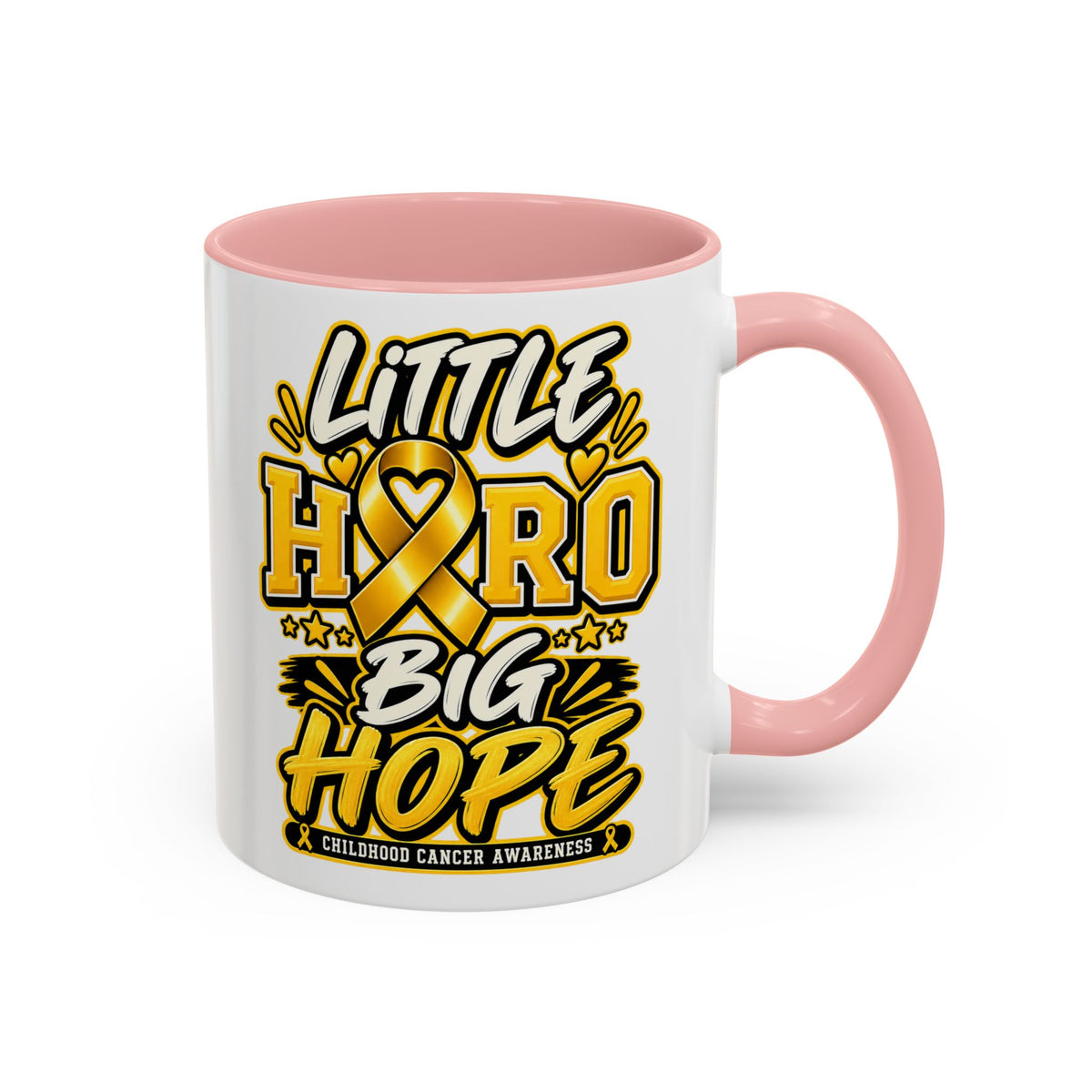 Little Hero Big Hope Coffee Mug — Childhood Cancer Awareness Accent Mug (11/15 oz)