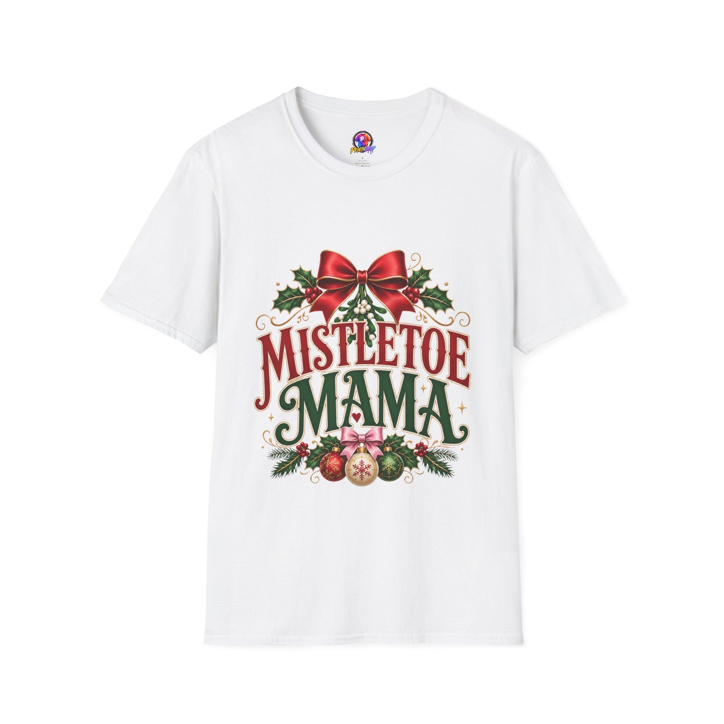 Mistletoe Mama T-Shirt — Festive Christmas Holiday Tee with Bow & Holly