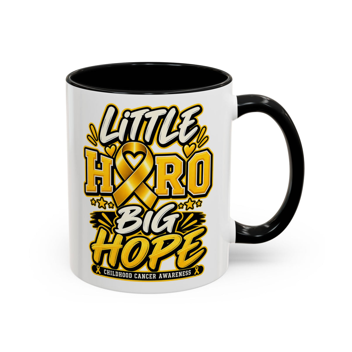 Little Hero Big Hope Coffee Mug — Childhood Cancer Awareness Accent Mug (11/15 oz)