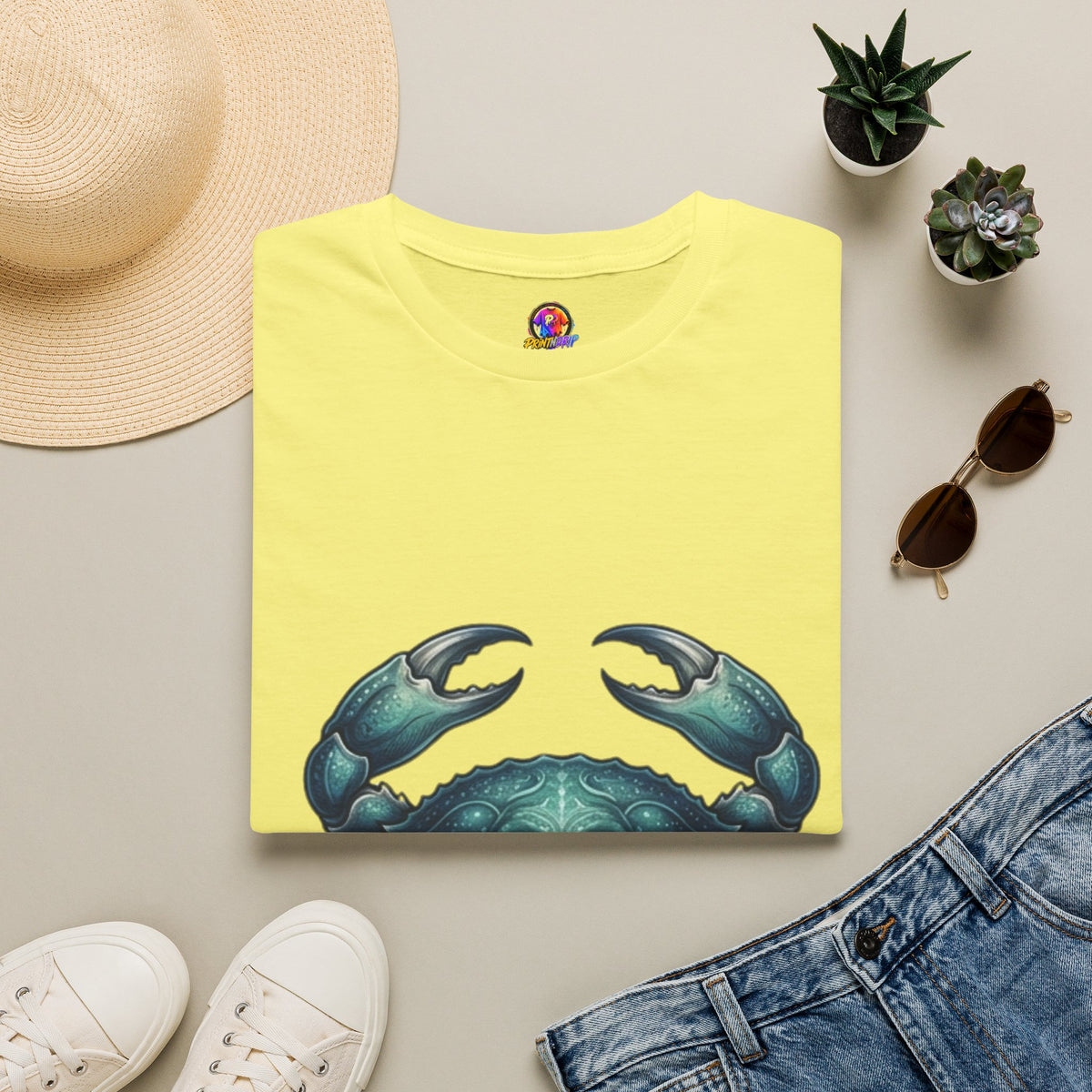 Cancer Zodiac Crabby Coastal Tee - Blue Green Crab Graphic T-Shirt
